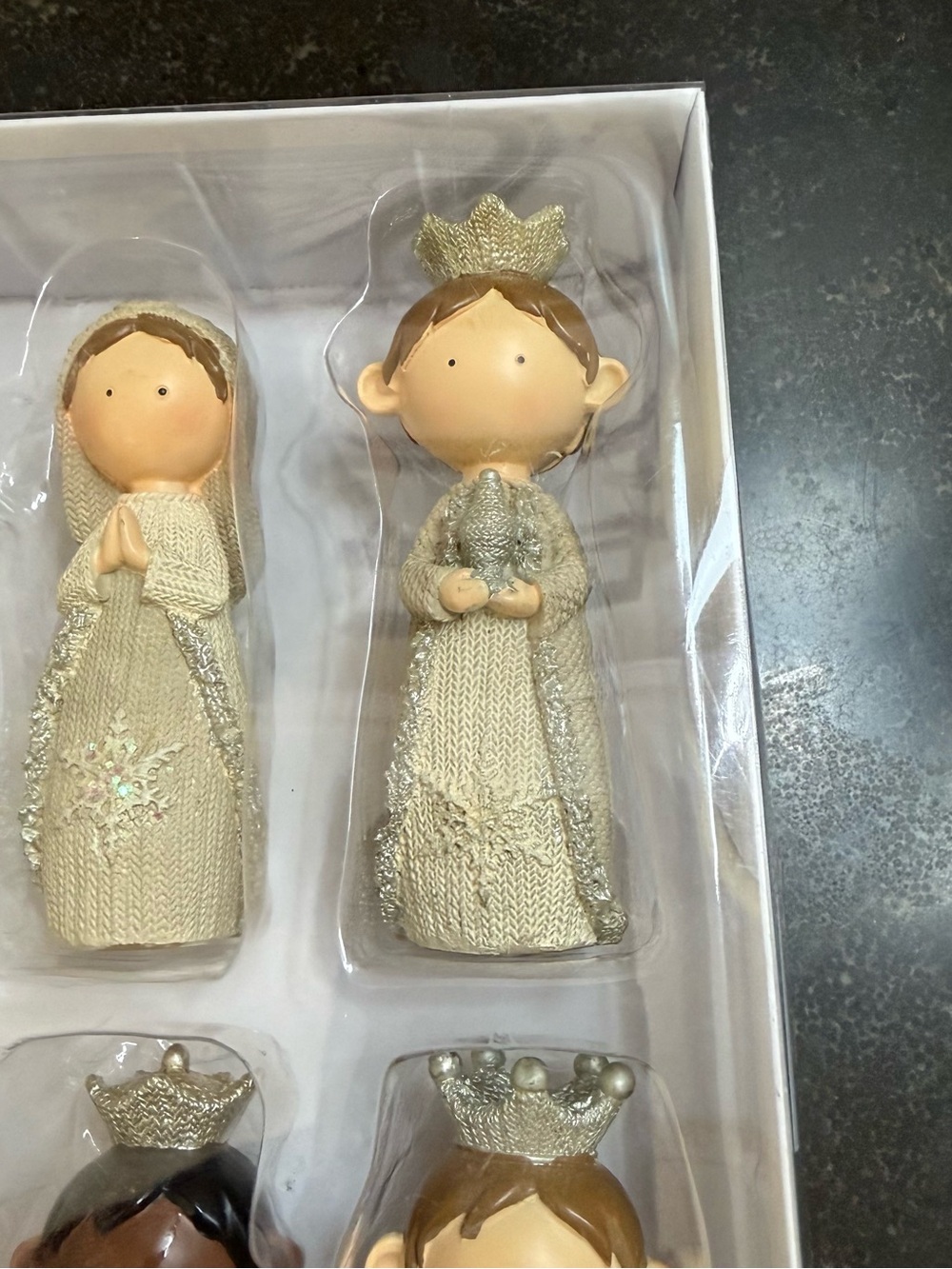 Neutral Knit Nativity Figurine Set - Cream with Gold & Silver Accents - Picture 3 of 6